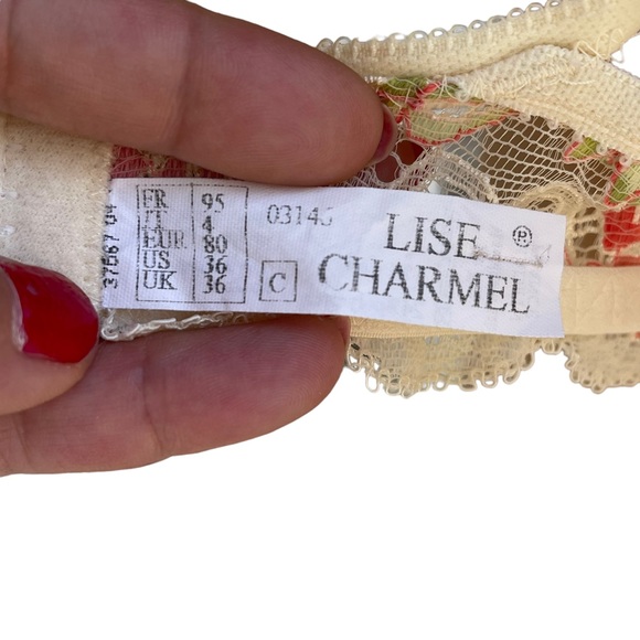 Vintage 90s Lise Charmel cream pink & green lacy bra - Picture 10 of 11